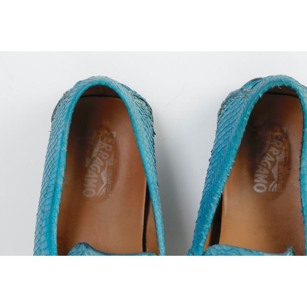 Salvatore Ferragamo Loafers 13 D Blue Python Snakeskin Gancini Bit Driving Shoes - Picture 12 of 16